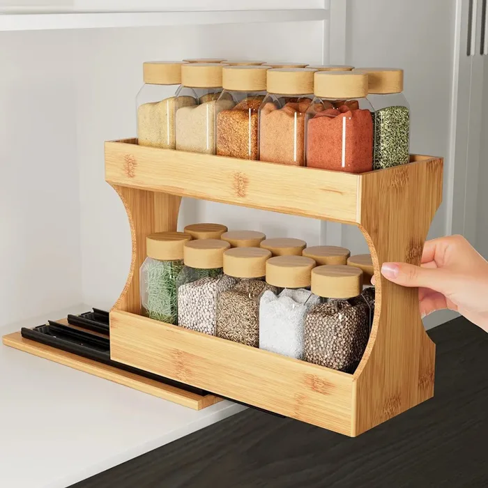 2-Tier Wooden Kitchen Spice & Condiment Rack